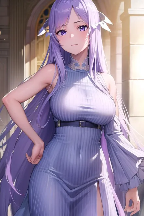 quinella, <lyco:quinellav2-lyco-nochekaiser:1>,
quinella, absurdly long hair, (purple eyes:1.1), long hair, parted bangs, purple hair, very long hair, hair ornament,
BREAK dress, purple dress, ribbed dress, detached sleeves, sleeveless,
BREAK indoors, bed,
BREAK looking at viewer, (cowboy shot:1.5),
BREAK <lyco:GoodHands-beta2:1>, (masterpiece:1.2), best quality, high resolution, unity 8k wallpaper, (illustration:0.8), (beautiful detailed eyes:1.6), extremely detailed face, perfect lighting, extremely detailed CG, (perfect hands, perfect anatomy),