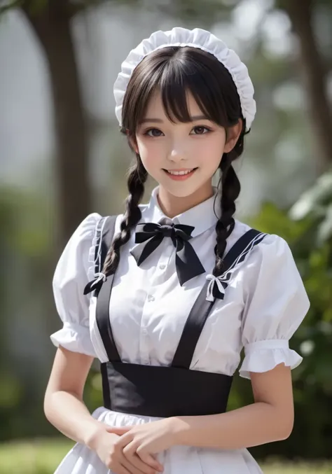 highres,best quality,photo,natural,
maid girl,face up,smile