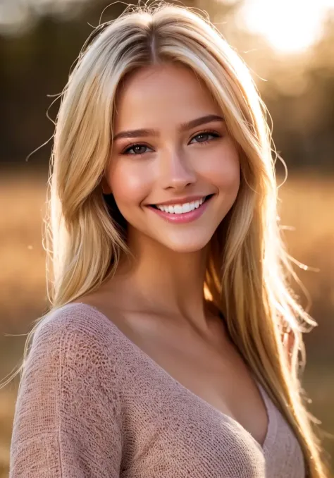 highres,best quality,photo,natural, long straight blonde cute girl is Sexy smile,bustshot, American beauty