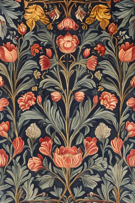 a close up of a wallpaper with flowers and leaves