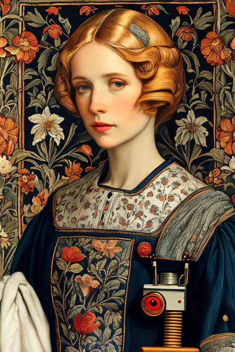 masterpiece,best quality,<lora:tbh192-:1>,style of  William Morris portrait of Housework robots