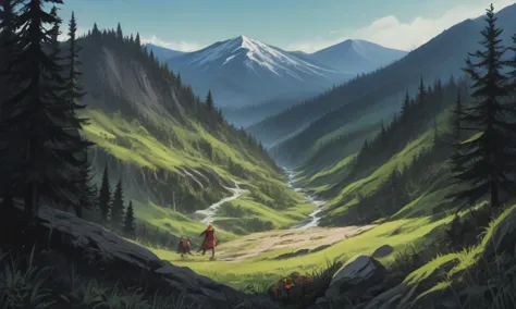 score_9, score_8_up, score_7_up, score_6_up, score_5_up, score_4_up, source_anime, BREAK, landscape, mountains, forest, cave,  <lora:PonyOldSchoolV2-08:1>