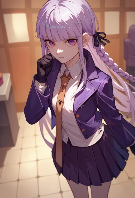 anime girl in a school uniform talking on a cell phone