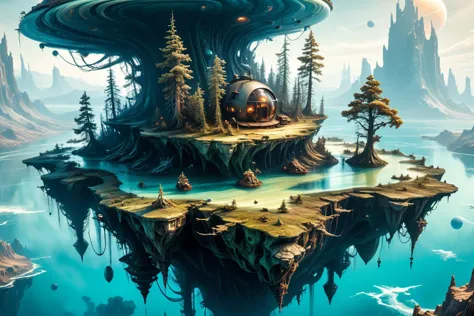 a picture taken from a computer screen of a floating island with a dome