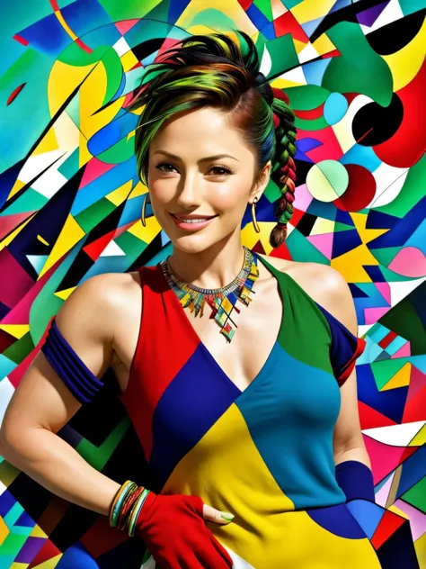 a close up of a woman in a colorful dress posing for a picture