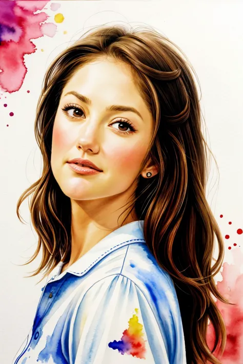 a painting of a woman with long hair and a blue shirt