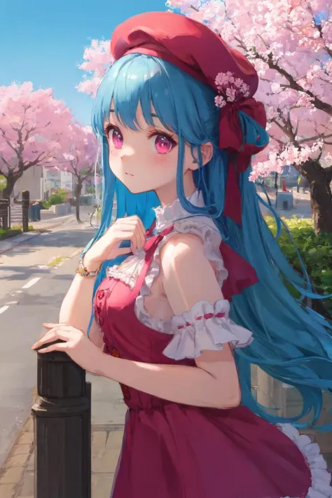 (masterpiece),(illustration),(best quality:1.3),outdoor,(street:1.1),detailed sky,(cherry blossom),accurate anatomy,(very cute g...