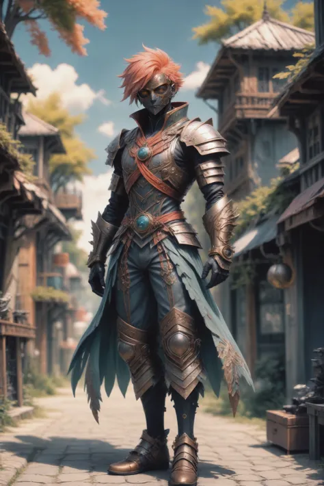 anime style, bronze forest automaton, full body, character concept art, (full body:1.2), 1boy, man, bishounen, solo, [:formal costume design,:0.2] wizard, (steampunk silver helmet,pauldrons,bracers,gauntlets:1.2), caucasian, coral hair, (slim:1.1) build, refugee camp in a empty fantasy city beyond the end of time, masterpiece<lora:EnvyStarlightBronzeOrder01:1>