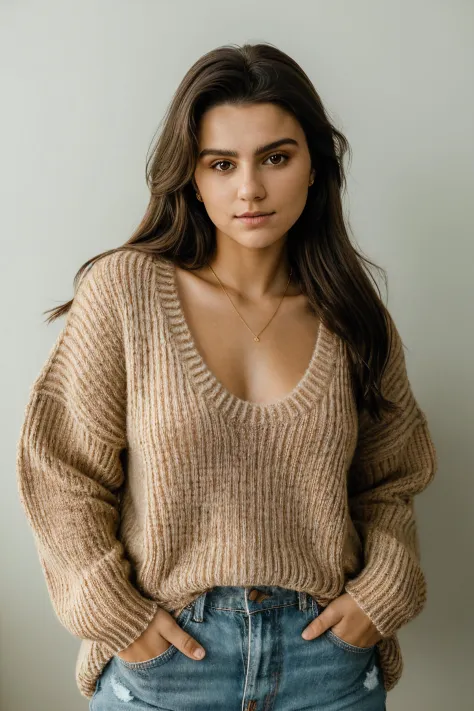 RAW photo of hundeno, face portrait, brown oversized sweater, 8k uhd, dslr, soft lighting, high quality, film grain, Fujifilm XT...