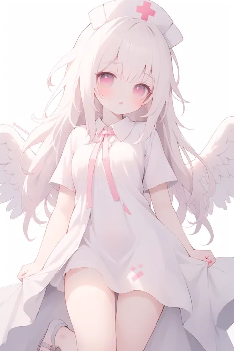 anime girl with angel wings and a white dress