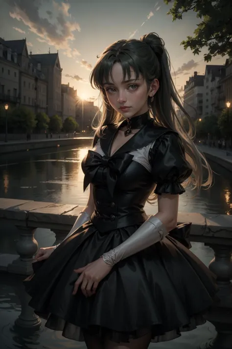 sailor_pluto,<lora:sailor_pluto:0.9>, Golden Hour Light, Bloom, Glare Effects