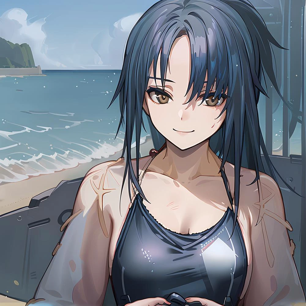 Anime girl in a bikini top standing on the beach SeaArt AI