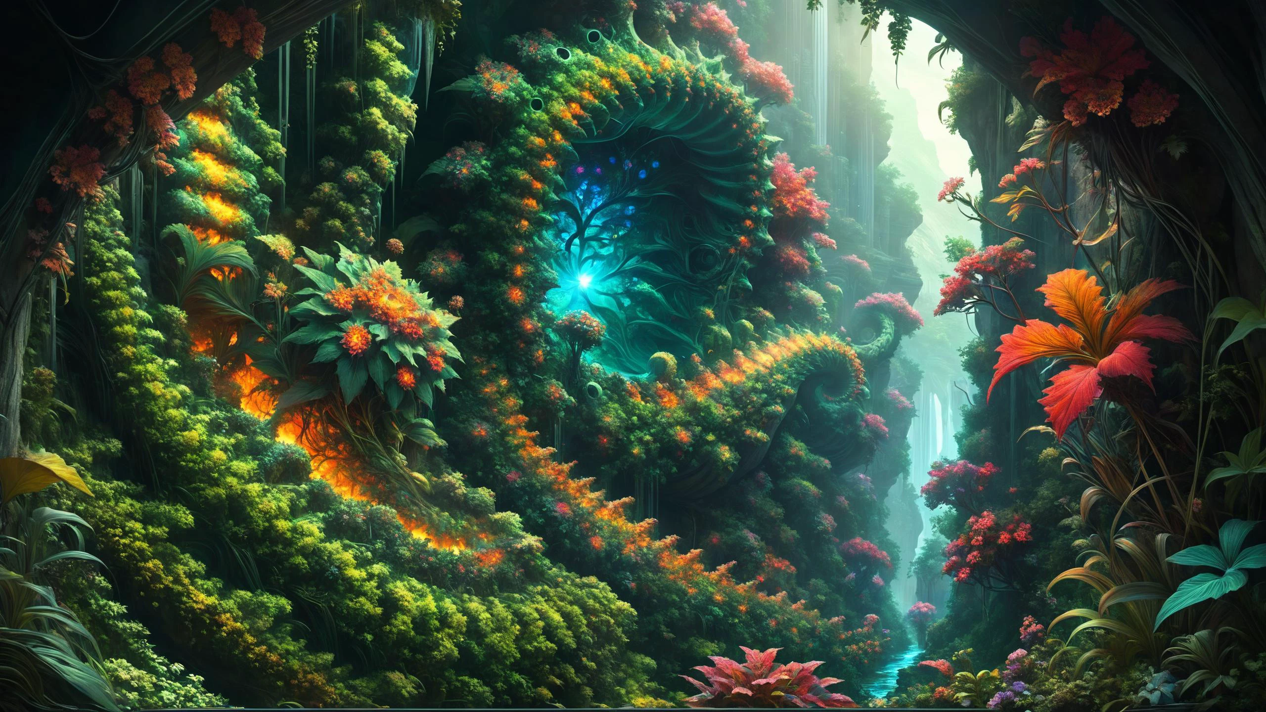 ral-mndlbrt An abyssal canyon where colossal, transparent serpentine creatures glide through the shadows, their illuminated internal organs creating an eerie spectacle, saturated colors,,, art by Artgerm and Greg Rutkowski and Alphonse Mucha, hyperrealism, full-shot, wide angle shot, full body, intricate, elegant, smooth, sharp focus, illustration, award winning, from Metal Gear, by Ruan Jia and Mandy Jurgens and William-Adol 