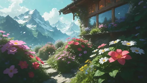 A Swiss mountain chalet with flower-boxed windows, where Alpine vistas stretch in all directions, Xenolinguist communicating with extraterrestrial species in the foreground,,,, elegant, sharp focus, illustration, highly detailed, concept art, matte, trending on artstation, anime, art by wlop and artgerm and greg rutkowski, ilya kuvshinov, strong strokes, photo of asuna from sao h 6 4 0 <lora:EnvyFeverDreamXL01a:0.7> <lora:MJ52:0.4>  <lora:Desolation:0.8>  <lora:EnvyGardencoreXL01:0.8>