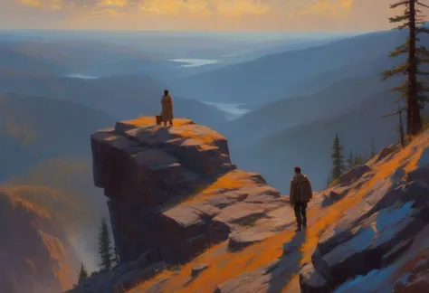 painting of two people standing on a cliff overlooking a valley