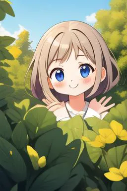 anime girl in the bushes with blue eyes