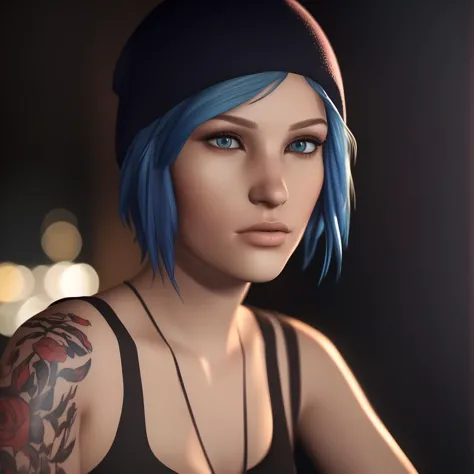 Best_QualityPos, RAW photo, intricate details, best quality, 8k uhd, soft lighting, 1girl, solo, chloe price, blue hair, blue ey...