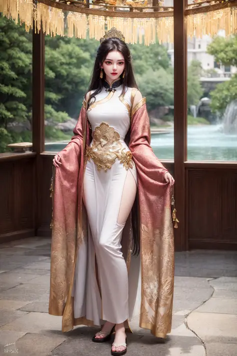 unparalleled masterpiece, ultra realistic 8k CG, perfect artwork, ((perfect female figure)),mature female, milf, narrow waist, chinese deity, seductive posture, sexy pose, alluring, clean, beautiful face, pure face, pale skin, absurdly long hair, divine go...