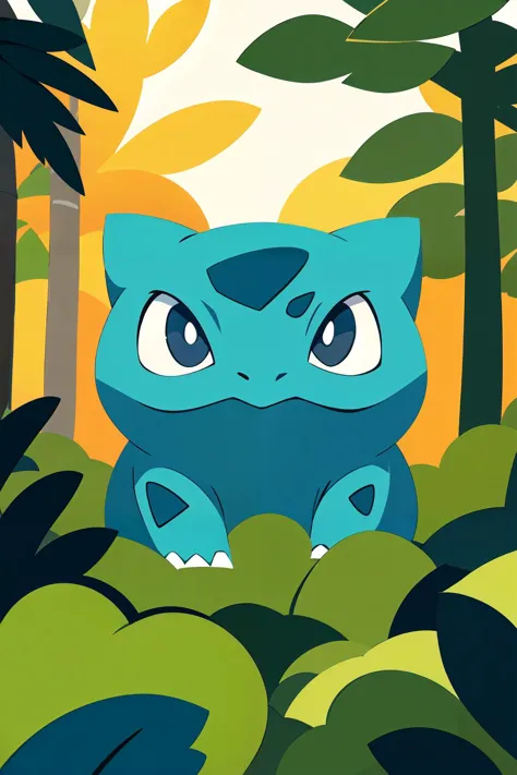 centered, award winning photo, (looking at viewer:1.2),  Bulbasaur_Pokemon, forest, big trees  <lora:Bulbasaur_Pokemon:0.8>  <lora:FlatAnime:0.8>,