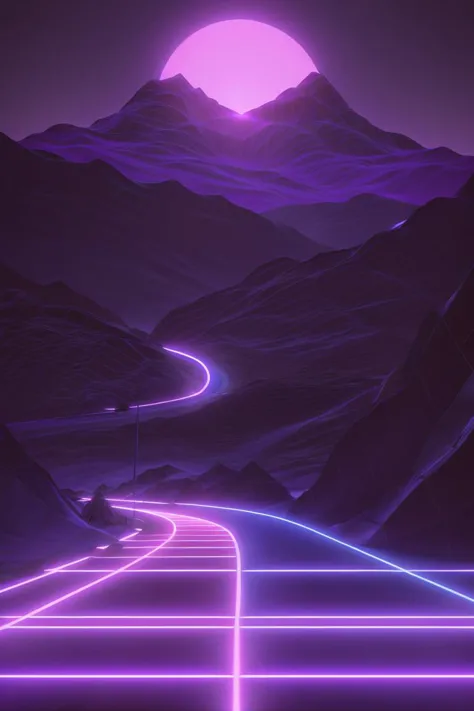 purple wireframe of road, mountains
<lora:vaporwave:1>