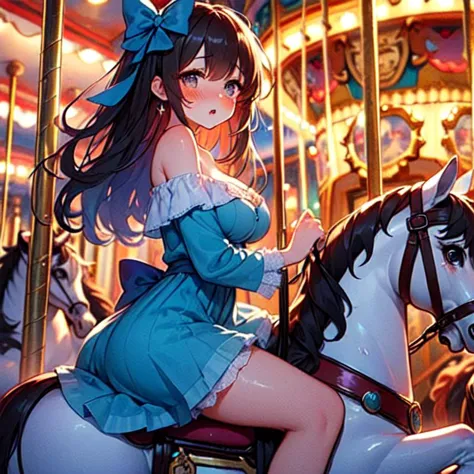 anime girl riding a horse on a carousel at a carnival