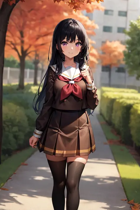 masterpiece, best quality, absurdres, perfect anatomy, 1girl, solo, KousakaWinter, long hair, school uniform, brown skirt, brown...