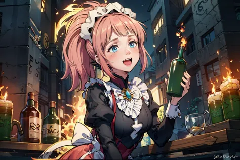 anime girl with a bottle of beer in her hand