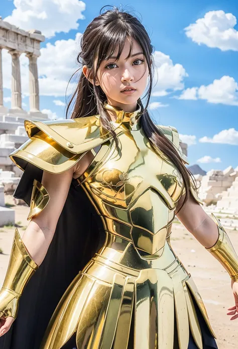 a woman in a gold costume posing for a picture