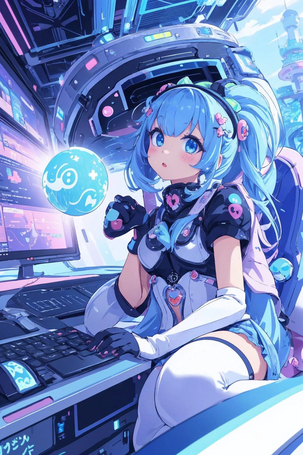(Kawaii-Charakter:1.4), 
Cyber-Prinzessin,
Sie vertieft sich in das Cyber-Netzwerk,
(Spezialeffekte),
Meisterwerk, beste Qualität,
scharfes Bild, scharfes Bild, klares Bild, unwirkliches Bild, 
extrem detaillierter Hintergrund,