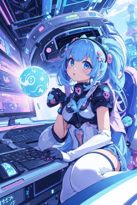 (kawaii character:1.4), 
cyber princess,
she is diving her mind into the cyber network,
(special effects),
masterpiece, best quality,
crisp image, sharp image, clear image, unreal image, 
extremely detailed background,