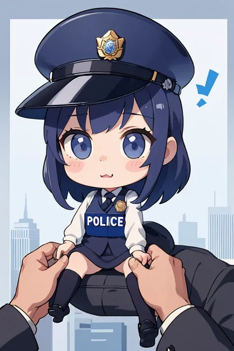 chibi policewoman and tall handsome policeman,
chibi policewoman is princess carried by policeman,
she has drool mouth and slopp...