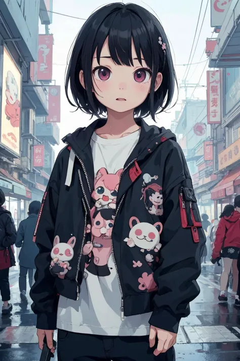 (characters and backgrounds with different themes),
kawaii character of slice of life, everyday clothes, at cyberpunk world,
mas...