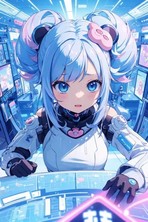 (kawaii character:1.4), 
cyber princess,
she is diving her mind into the cyber network,
(special effects),
masterpiece, best qua...