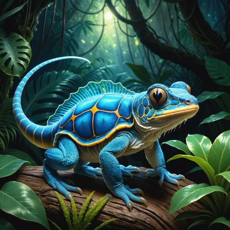 there is a blue lizard that is sitting on a log