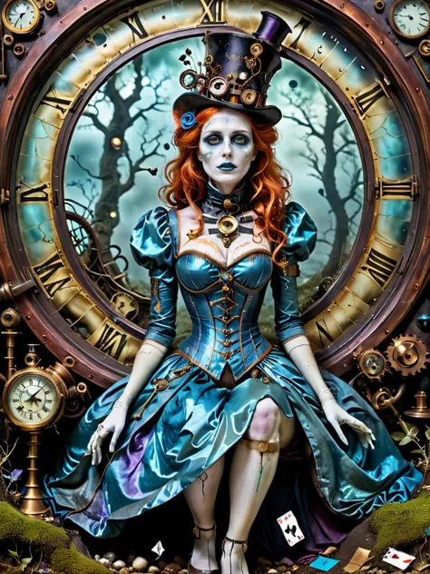 Fotografía premiada de un fantasma con hiperkraximalismo y arrepentimientos persistentes en el país de las maravillas., mágico, Caprichoso, concepto de arte de fantasía, steampunk, detalles intrincados, mejor calidad, obra maestra, ultra nítido, Híper realista, realism, SFW, 