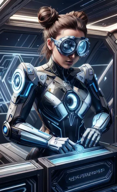 Lauren_LaForge-is-a-female-engineer-making-repairs, wearing-(((goggles-on-eyes)))-and-mechanic's-clothes, (((, <lora:LEDarrayTec...