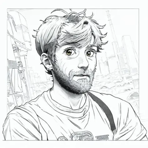 an anime line drawing of linus_sebastian,  