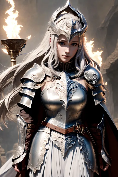 low contrast, delicate\(armor\), (8k, best quality, masterpiece:1.2), (realistic, photo-realistic:1.37), ultra-detailed, full body, 1girl, solo, very long hair, foaling hair, hand guard, belt, jumping, cape, helmet, knight, holding weapon, shoulder guard, (((full armor))), in a great ancient city, hand guard, cuisses,  (armored dress), small breasts, <lora:delicate_armor_V2-000008:0.7>,night, fire, magic, lightning, army background, hood,