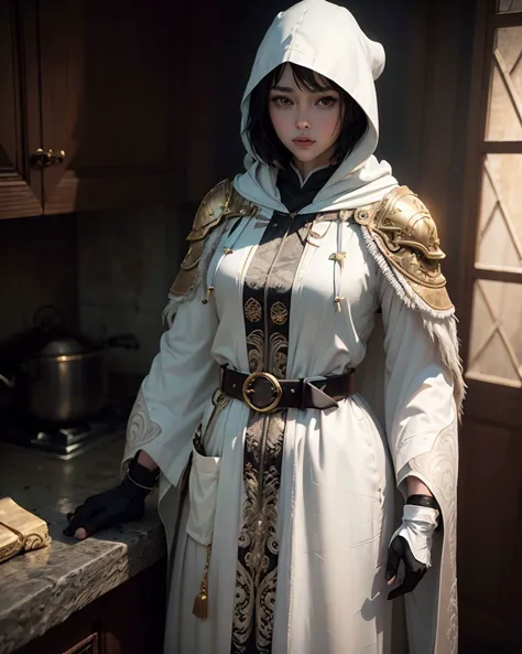 <lora:delicateArmor_v10:0.3>,  (belt, glove, hand guard, hood, gold pattern, intricate white wizard robe:1.5), 
(photorealistic, realistic, RAW photo:1.5), (best quality, ultra highres, ultra-detailed:1.5), (masterpiece:0.2), portrait, upper body,
<lora:zyd232_ChineseGirl_v1.6:0.6> 1girl, detailed skin, looking at viewer, (black short hair:1.4),
<lora:epiNoiseoffset_v2:1> (rim lighting, two tone lighting, sharp focus, octane, unreal, dimly lit, low key:0.8)