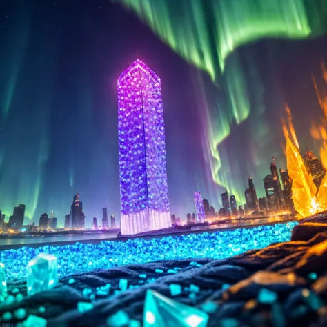 cyberpunk city made out of  glowing((crystals)), aurora australis, smoke , fire 
BREAK
(masterpiece, best quality, ultra realist...