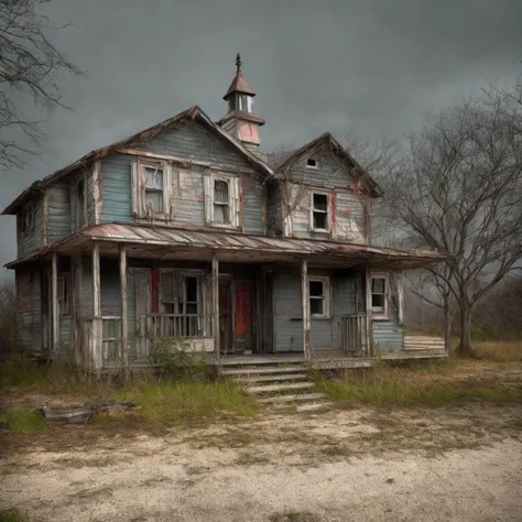 a cinematic HDRI wooden shack. Ramshackle house. Movie still. atmospheric, creepy, haunted.  Rimlight.