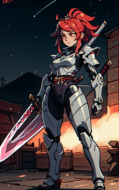 samurai, (masterpiece, best quality:1.3), intricate, 8k, HDR, wallpaper, cinematic lighting, 1girl samurai, (universe), holding sword, no humans, glowing, armor, glowing eyes, full body shot, mecha, <lora:Samurainiji:0.7>,