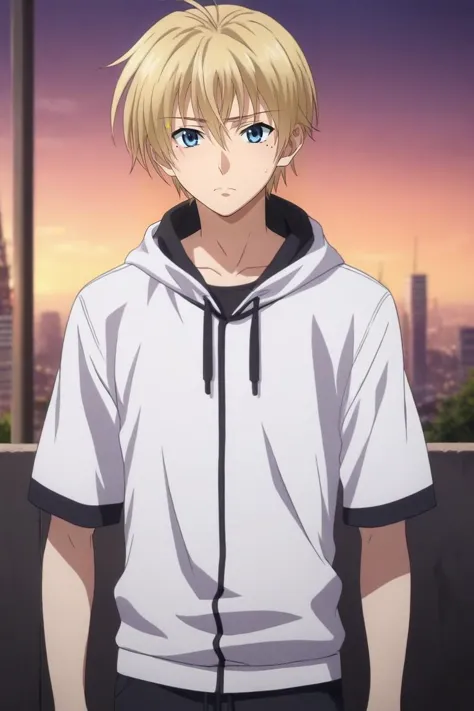 score_9, score_8_up, score_7_up, source_anime, rating_safe, , (photorealistic:0.6), , depth of field, 1boy, solo, male focus, <lora:yuuto_kiba_pony:0.9>, yuuto_kiba, blonde hair, blue eyes, short hair, hair between eyes, mole, mole under eye, cowboy shot, tokyo tower, light, twisted torso, sad, sweatpant,, <lora:sdxl_lightning_8step_lora:1>