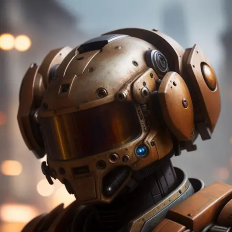 portrait photo of an alpha male in a worn mech suit, ((light bokeh)), intricate, (steel metal [rust]), elegant, sharp focus, pho...