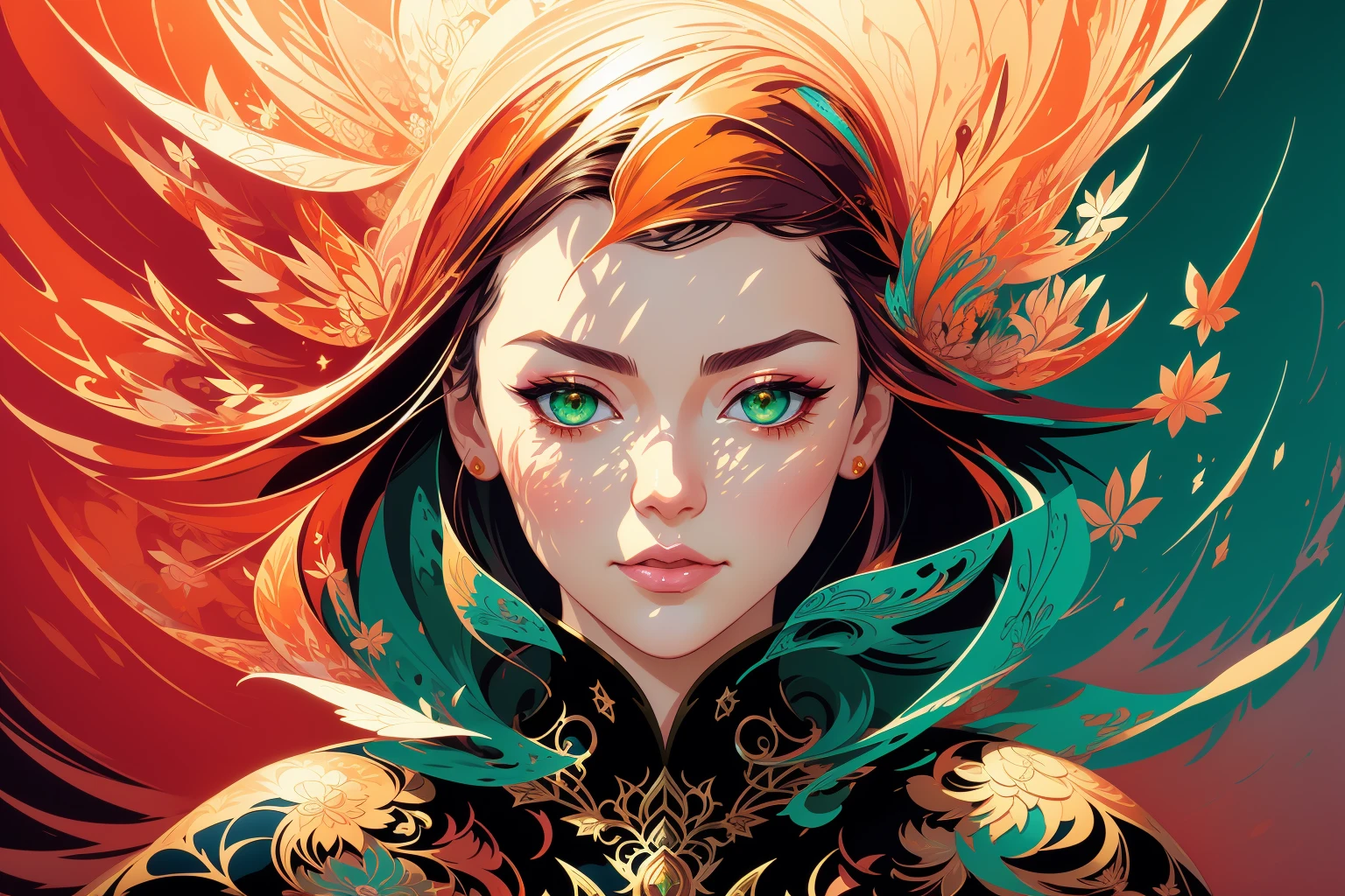 flat vector art, woman, beautiful anime style woman, flat color, wide angle, Dancer fine art filigree, paper marbling! Oil splash!! Oil stained!!", intricate hyperdetailed fluid gouache illustration by Android Jones: By Ismail Inceoglu and Jean Baptiste mongue: James Jean: Erin Hanson: Dan Mumford: professional photography, natural lighting, volumetric lighting maximalist photoillustration 8k resolution concept art intricately detailed, complex, elegant, expansive, fantastical