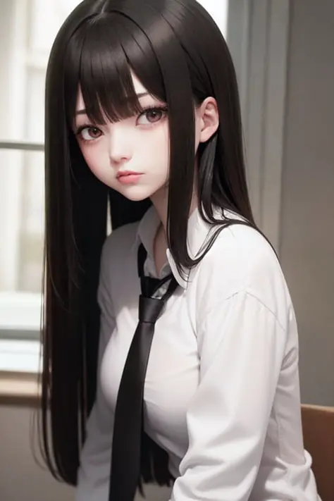 best quality, masterpiece, girl, Dark hair, dark eyes,White shirt