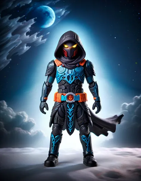 portrait, solo, (full body:0.6), looking up, detailed background, detailed face, warp, scifi, excessive energy, ulblackholetech theme:1.1), dark shadow-assassin, hidden truth, corruptor outfit, hood, colorful armour, ral-plymbl belt, dark ral-plymbl intent, creeping shadows, dynamic pose, specters in background, starry night sky, wind blowing, eerie calm, ominous atmosphere, <lora:ral-plymbl-sdxl:1> ral-plymbl