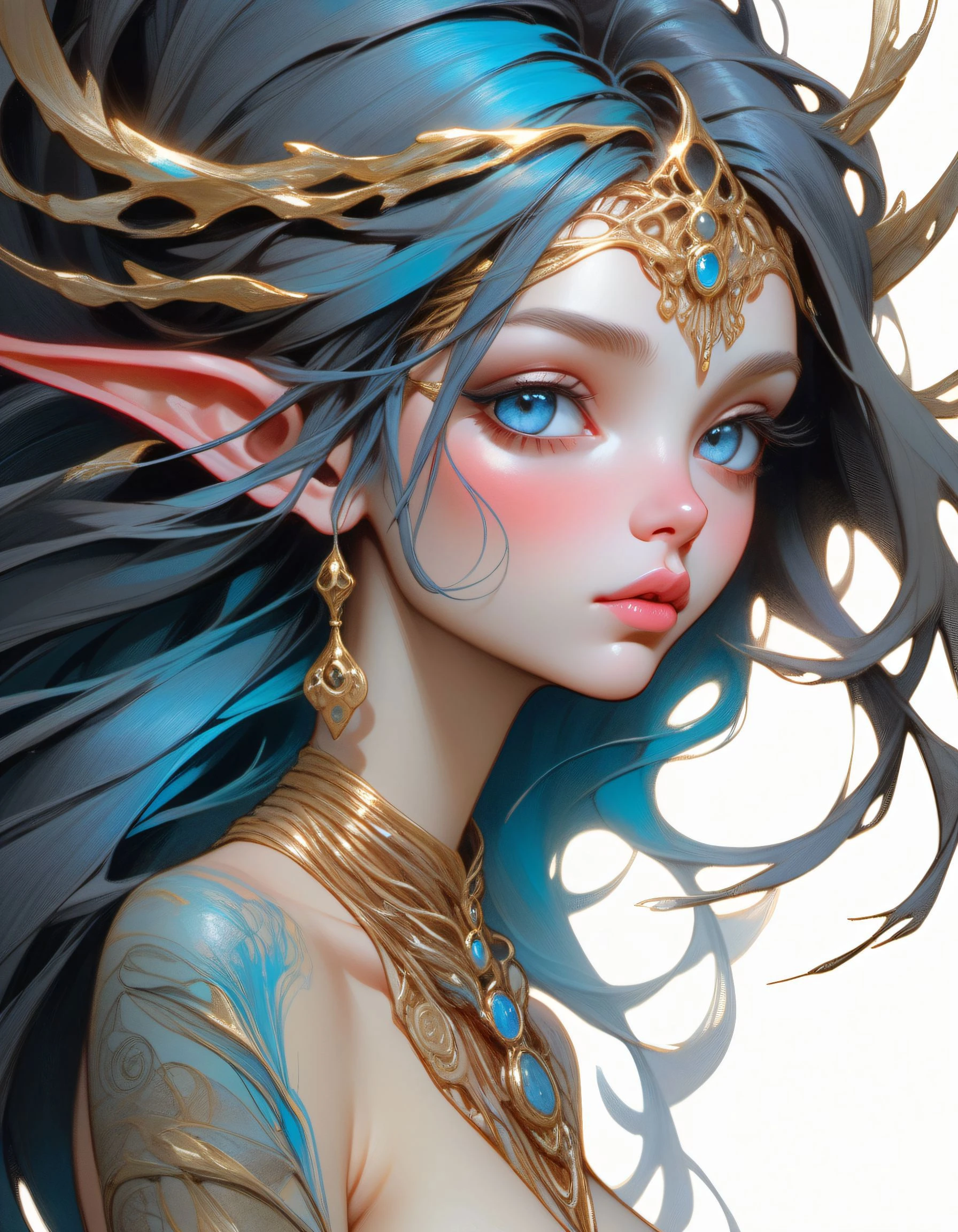 A close up of a woman with blue hair and a gold headpiece - SeaArt AI