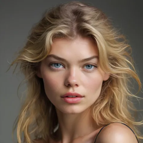 a close up of a woman with a very long blond hair