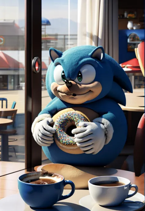<lora:Round_animal:0.9> round animal, cg render
 <lora:Sonic:0.8> BaseSonic, blue flur, big white eyes, a cafe, fat, round body, sitting in table, bipedal, coffee, donuts, indoor